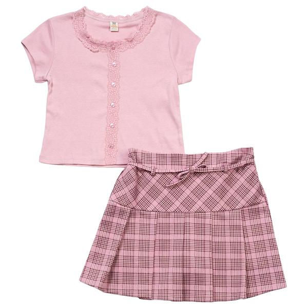 Girls (7-16) Sweet Butterfly(R) Lace Trim Tee w/ Plaid Skort alternate view