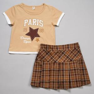 Girls (7-16) Sweet Butterfly(R) Faux Layer Paris Top w/ Plaid Skort