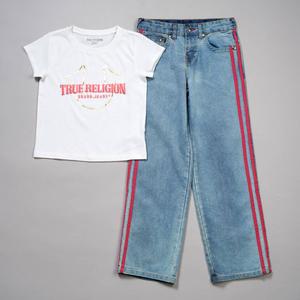 Girls(7-16) True Religion Short Sleeve Logo Tee w/ Wide Leg Jeans