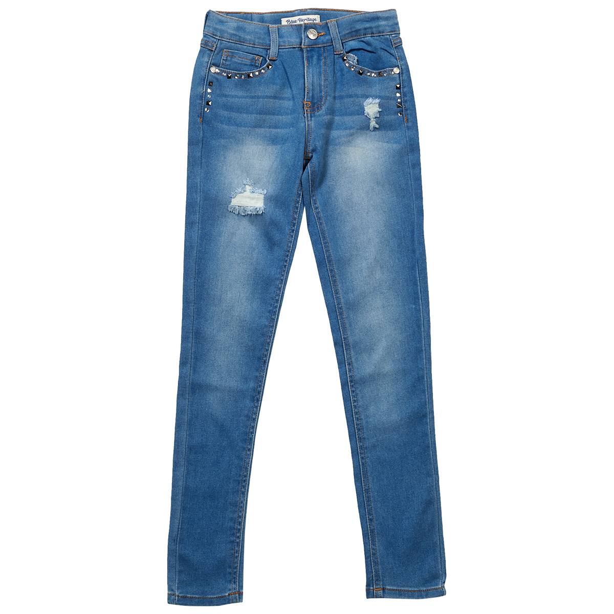 Girls (7-16) Blue Heritage Studded Distressed Skinny Jeans