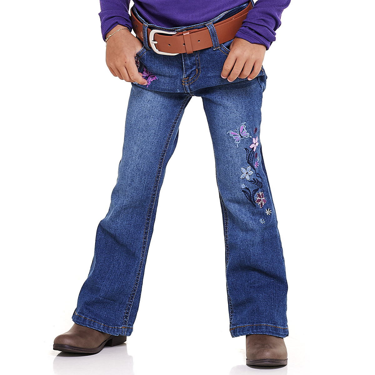 Girls (4-6x) Wallflower(R) Girl Belted & Embroidered Flare Jeans