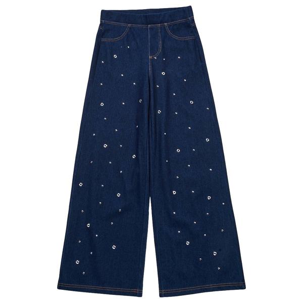Girls (7-16) Star Ride(R) Wide Leg Studded Knit Denim Pants