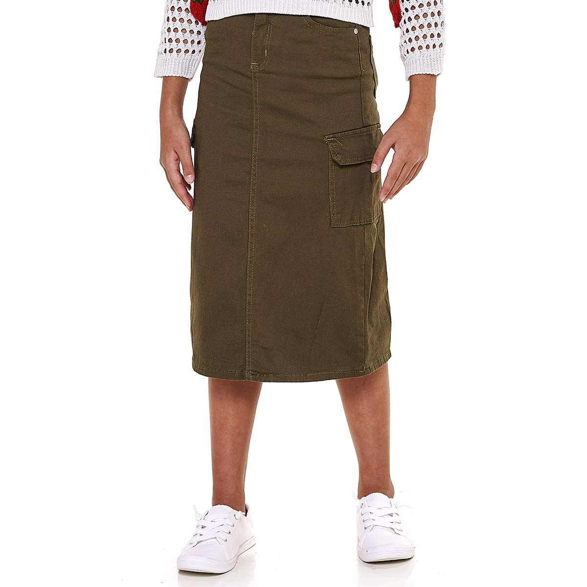 Girls (7-16) Wallflower(R) Girl Midi Cargo Denim Skirt