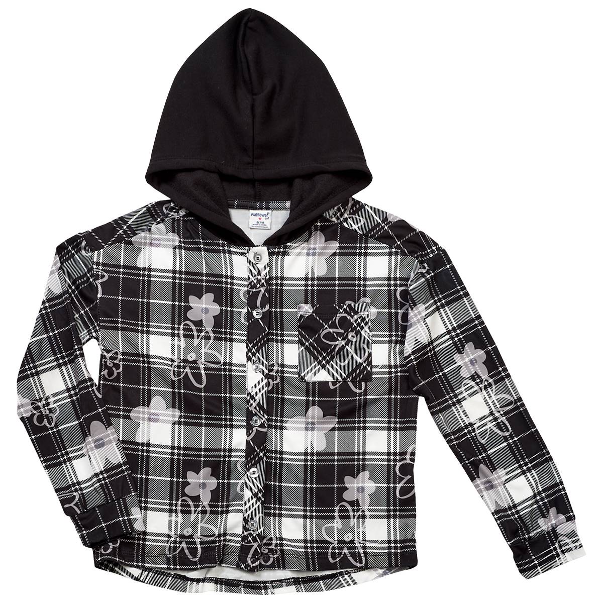 Girls (7-16) Wallflower(R) Girl Hooded Floral Plaid Button Down Top