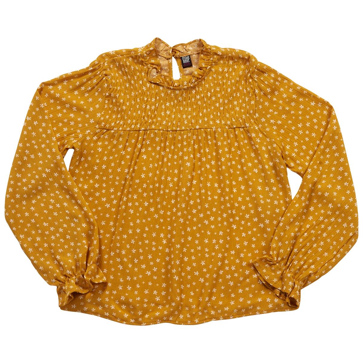 Girls (7-16) Star Ride(R) Floral Woven Top W/ Smocked Yoke - Yellow