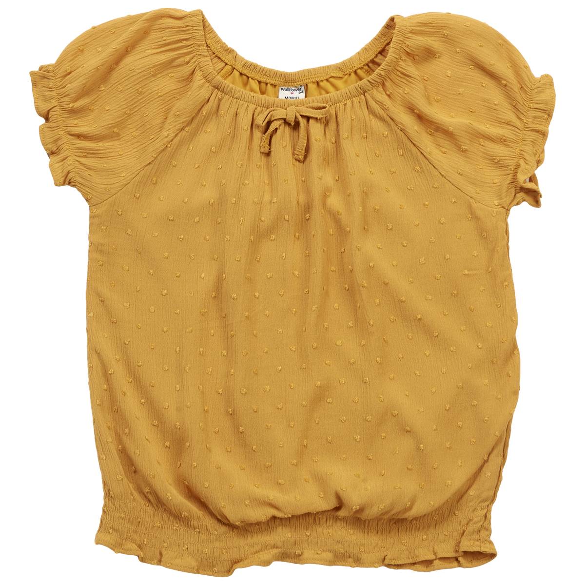 Girls (7-16) Wallflower Swiss Dot Smocked Bottom Top - Yellow