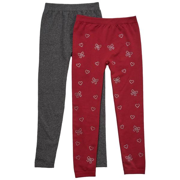 Girls (7-16) Star Ride(R) 2pk. Bling Heart/Bows & Solid Leggings