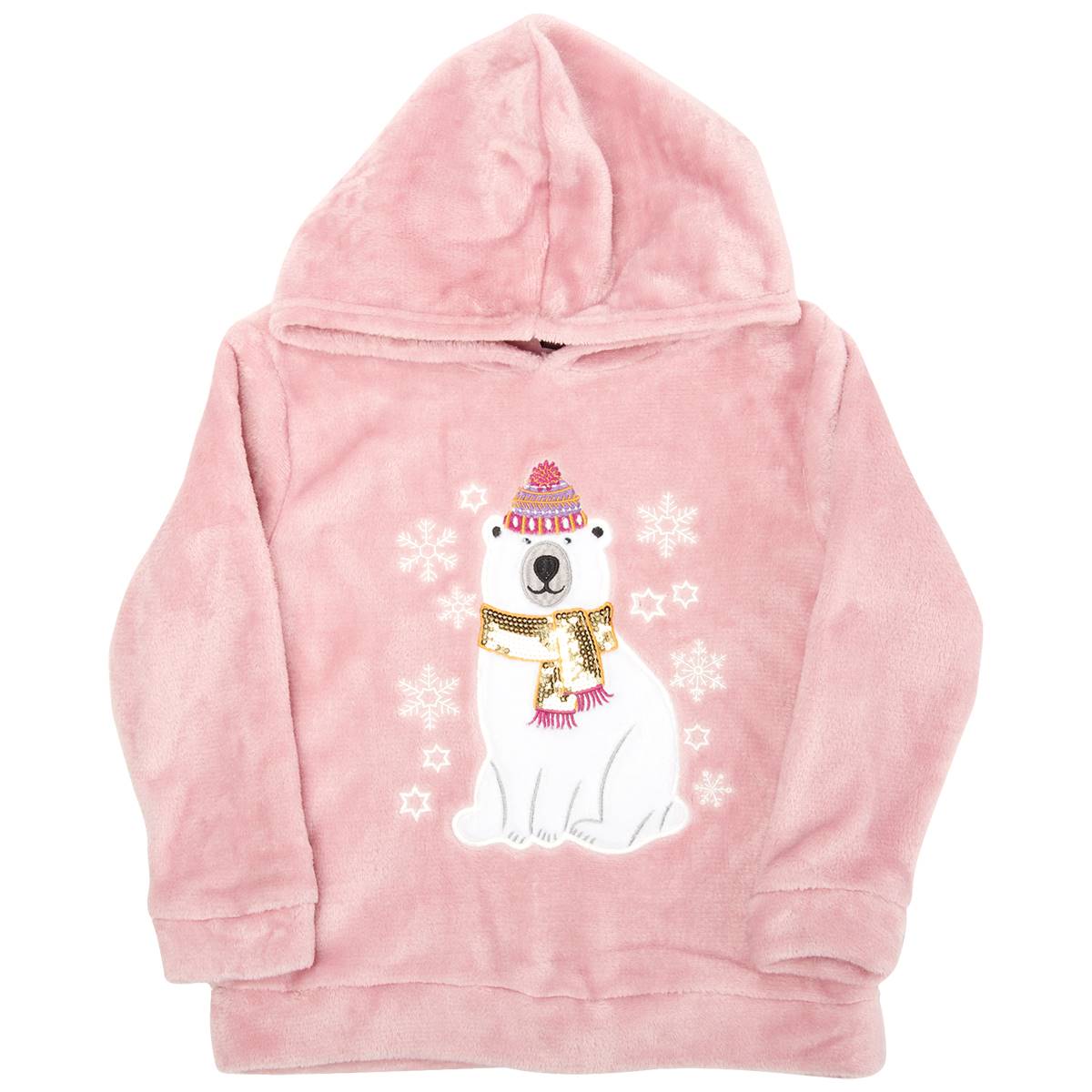 Girls (4-6x) Star Ride(R) Fuzzy Sequin Polar Bear/Snowflake Hoodie