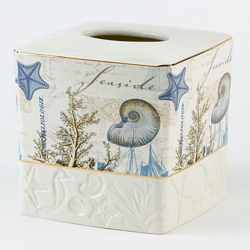 Avanti Antigua Starfish & Seashells Ceramic Tissue Box Cover - Ivory