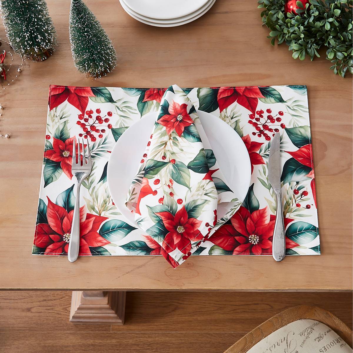 Avanti Poinsettia Holiday Napkins - Set Of 4