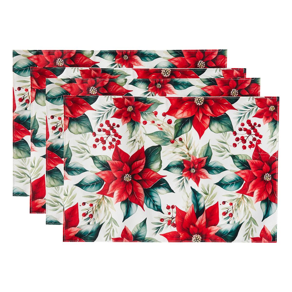 Avanti Poinsettia Holiday Placemats - Set Of 4