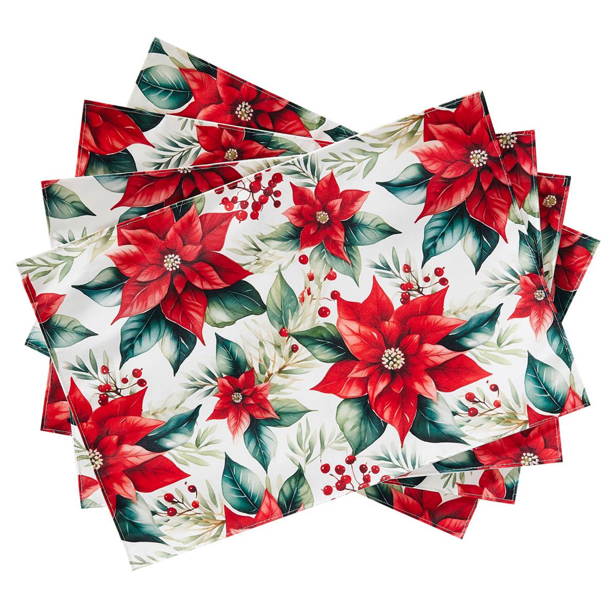 Avanti Poinsettia Holiday Placemats - Set Of 4