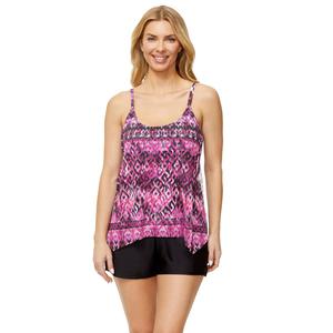 Womens Island Waves Abstract Tankini Swim Top w/Mesh Overlay