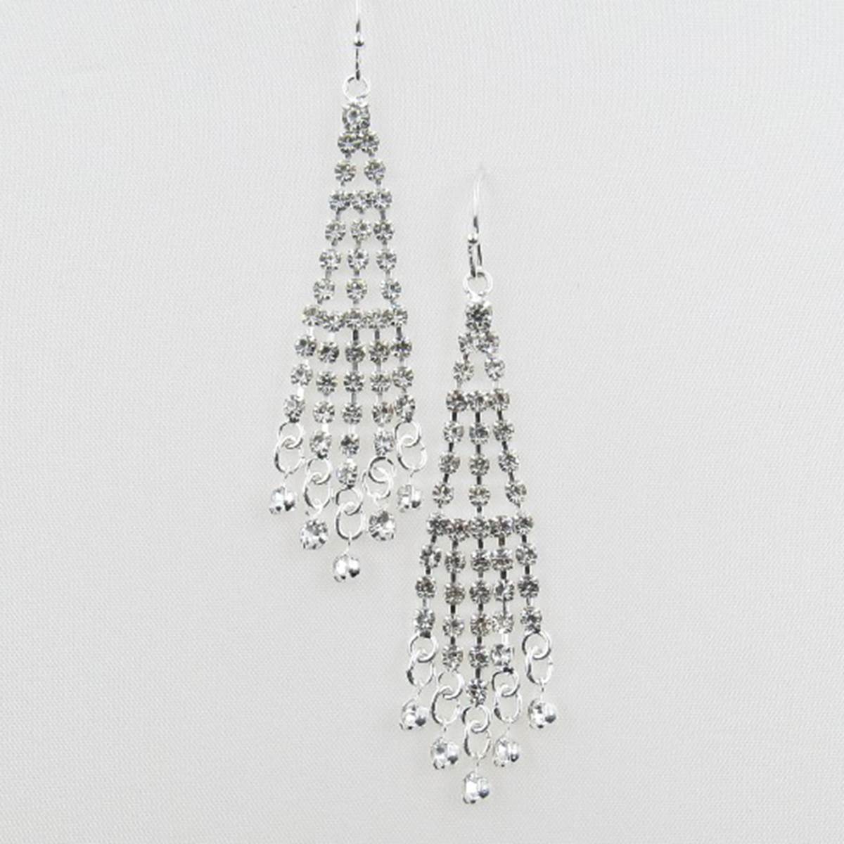 Rosa Rhinestones Siilver Chandelier Earrings