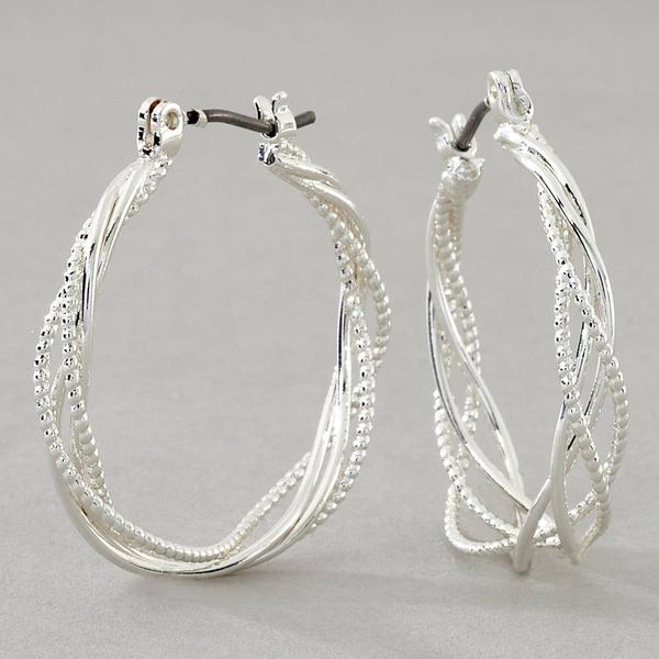 Design Collection Silver Braided Polished Hoop Earrings