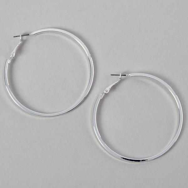 Design Collection Silver Large Flat Square Hoop Earrings
