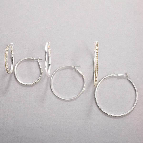 Design Collection 3pc. Silver-Tone Multi-Crystal Hoop Earrings