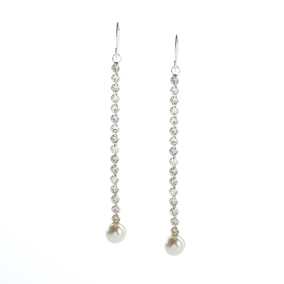 Rosa Rhinestones Linear Pearl Dangle Earrings