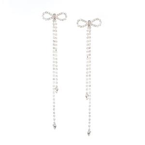 Rosa Rhinestones Bow Tassels Dangle Earrings