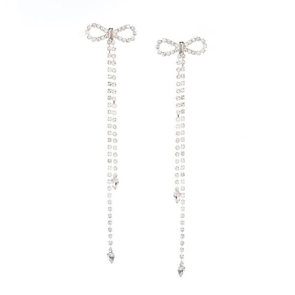 Rosa Rhinestones Bow Tassels Dangle Earrings