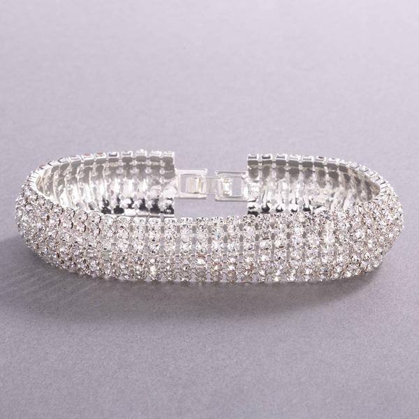 Rosa Rhinestones Silver Plated Domed Multi Row Bracelet
