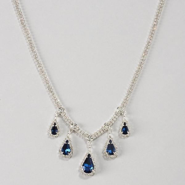 Rosa Rhinestones Clear & Blue Rhinestone Teardrops Necklace
