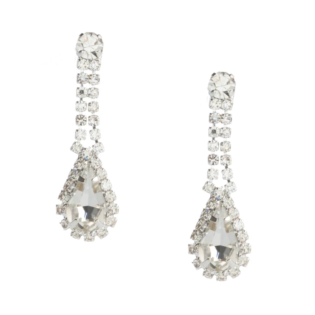 Rosa Rhinestones Clear Rhinestone Long Teardrop Drop Earrings