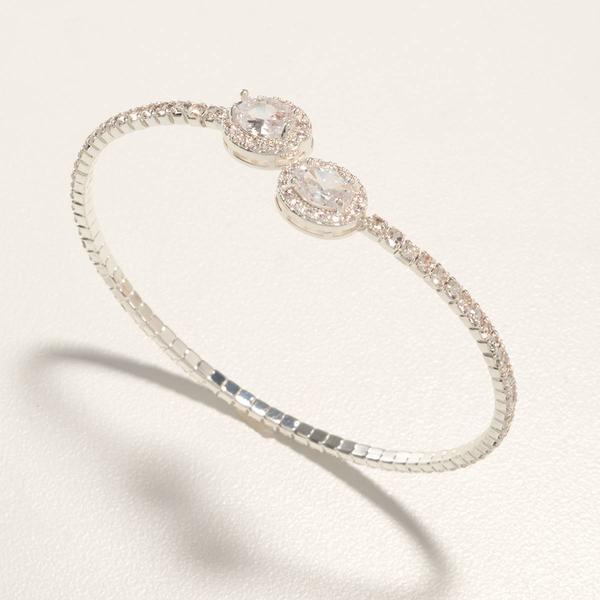Rosa Rhinestones Silver-Tone Oval Ends Cuff Bracelet