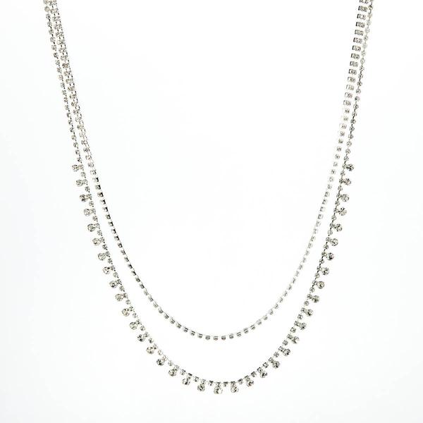Rosa Rhinestones Double Rhinestone Rows Layered Necklace