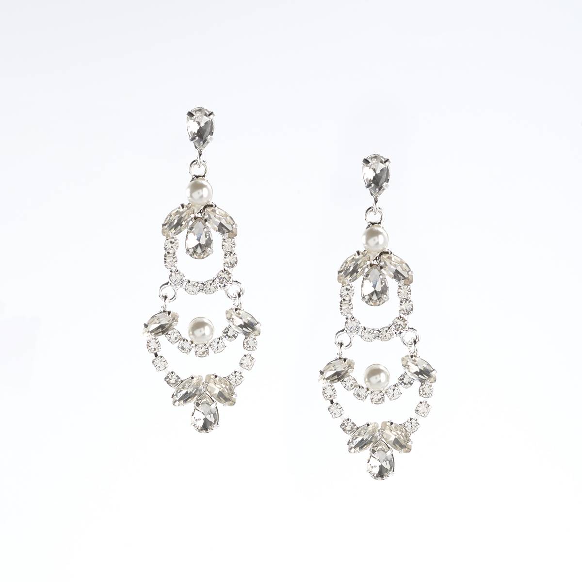 Rosa Rhinestones Pearl Statement Chandelier Earrings