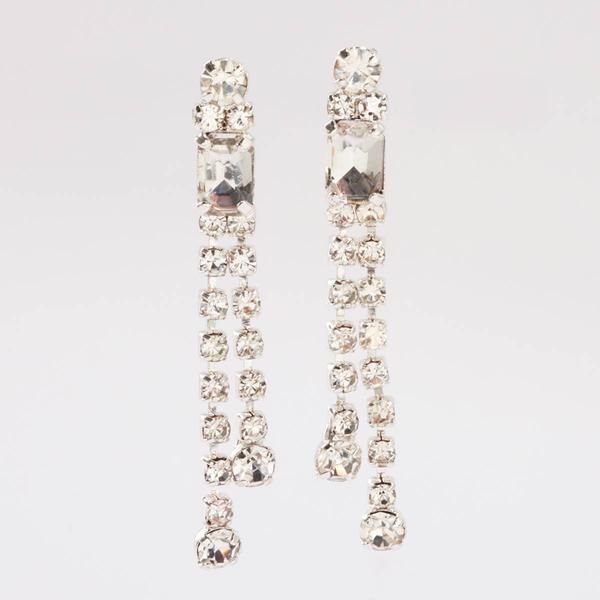 Rosa Rhinestones Silver Tone Petite Tassel Dangle Earrings
