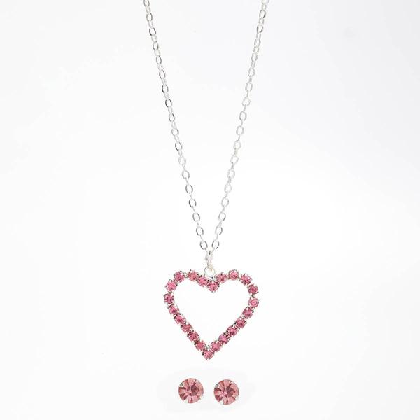 Rosa Rhinestones Large Heart Pendant and Earring Set