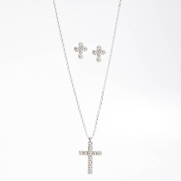 Rosa Rhinestones Cross Pendant and Earring Set