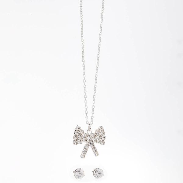 Rosa Rhinestones Bow Pendant Necklace and Earring Set