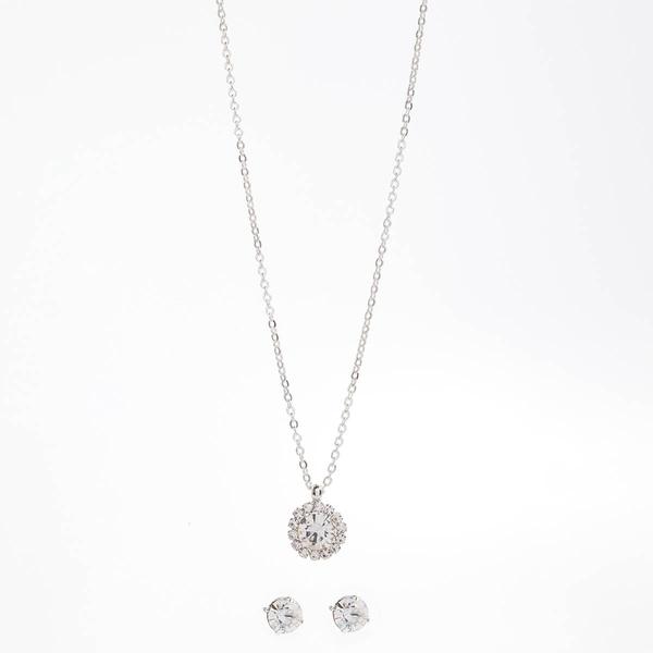 Rosa Rhinestones Circle Stone Pendant and Earring Set