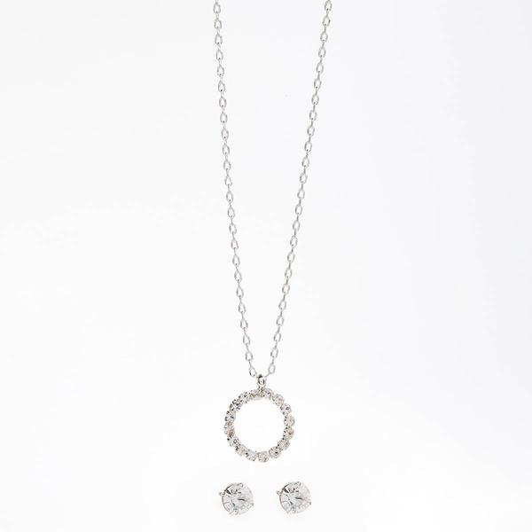 Rosa Rhinestones Open Circle Stone Pendant and Earring Set