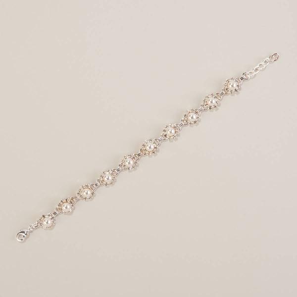 Rosa Rhinestones Pearl Daisies Bracelet