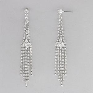 Rosa Rhinestones Long Fringe Dangle Earrings