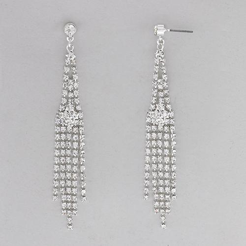 Rosa Rhinestones Long Fringe Dangle Earrings