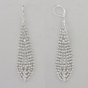 Rosa Rhinestones Long Diamond Shape Teardrop Dangle Earrings
