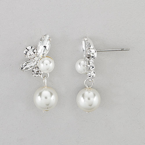 Rosa Rhinestones Floral Pearl Drop Earrings