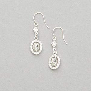 Rosa Rhinestones Silver Crystal Oval Halo Drop Earrings