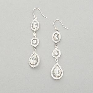 Rosa Rhinestones Silver Crystal Oval Dangle Earrings