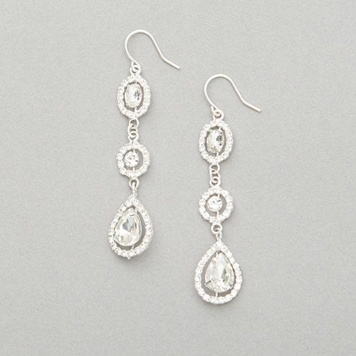 Rosa Rhinestones Silver Crystal Oval Dangle Earrings