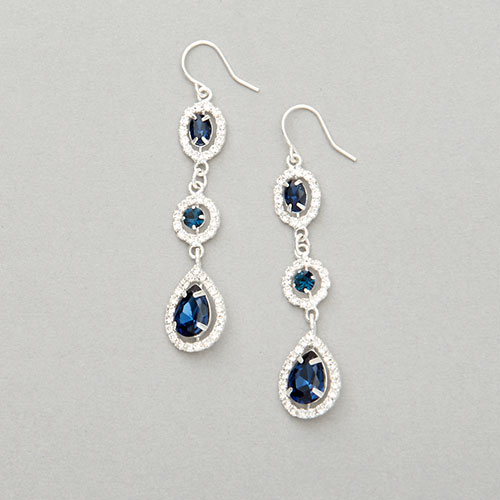 Rosa Rhinestones Silver Blue Crystal Dangle Earrings