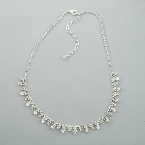 Rosa Rhinestones Single Row Large & Small Crystal Necklace