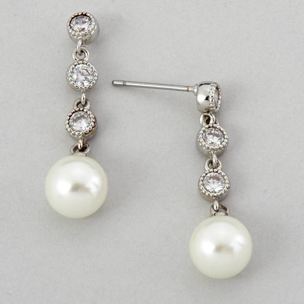 Rosa Rhinestones CZ & Pearl Dangle Earrings