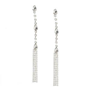 Rosa Rhinestones Clear Rhinestone Thin Fringe Dangle Earrings