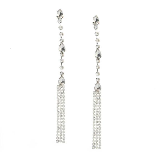 Rosa Rhinestones Clear Rhinestone Thin Fringe Dangle Earrings