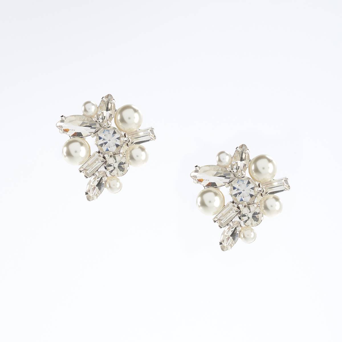 Rosa Rhinestones Pearl Cluster Stud Earrings